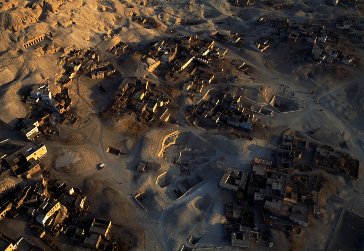 Aerial View of Qurna Archaeological Site, Sheikh Abd el-Qurna, Theban Necropolis, Egypt, New Kingdom, Dynasty XVIII-XIX by Egyptian 18th Dynasty