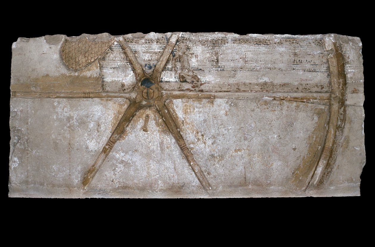 Carved and Painted Limestone Block with Depiction of a Chariot Wheel, 1353-35 BC by Egyptian 18th Dynasty