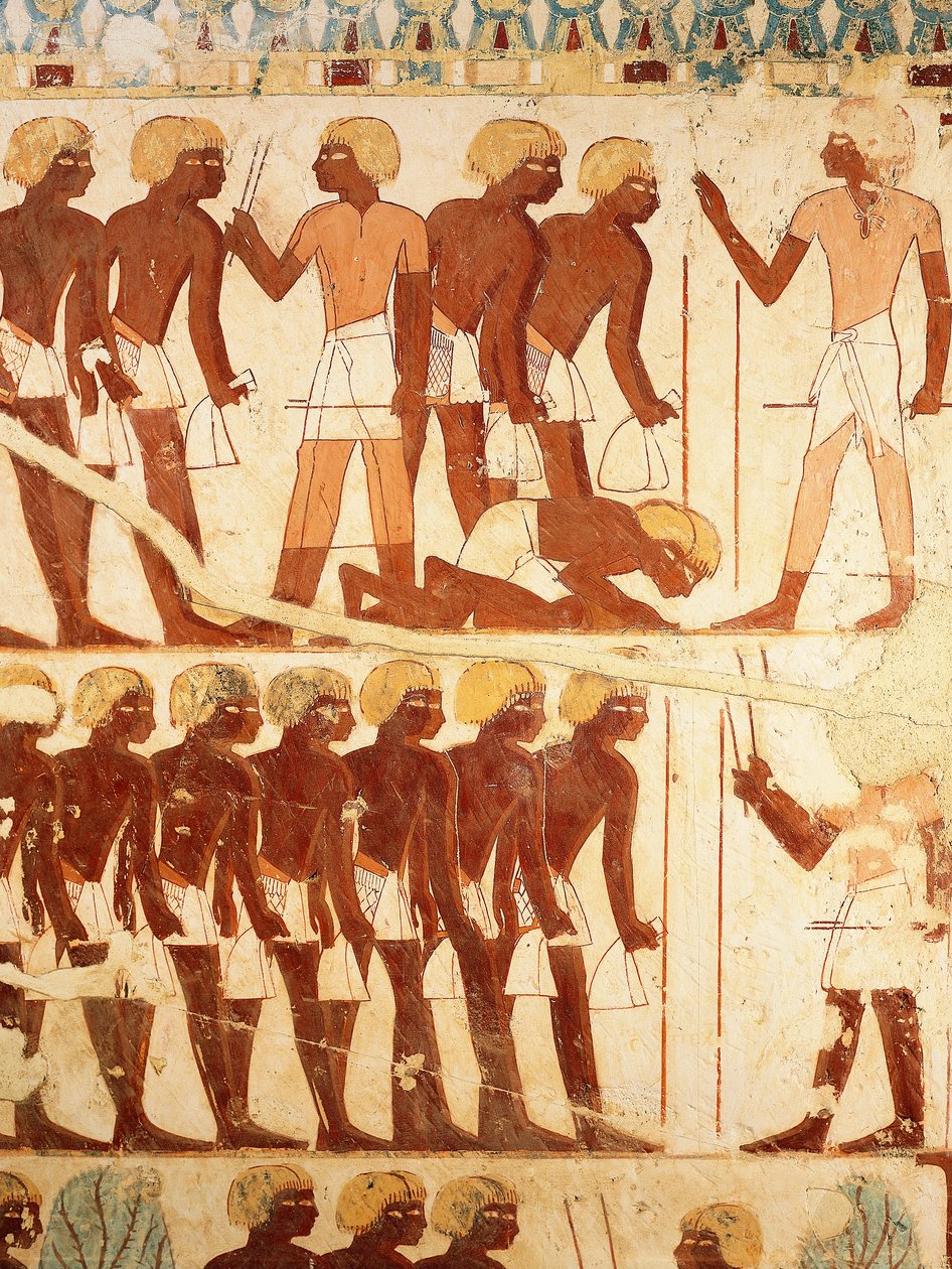 Detail of frescoes depicting the army receiving rations, from the Tomb of Userhat (TT56) by Egyptian 18th Dynasty