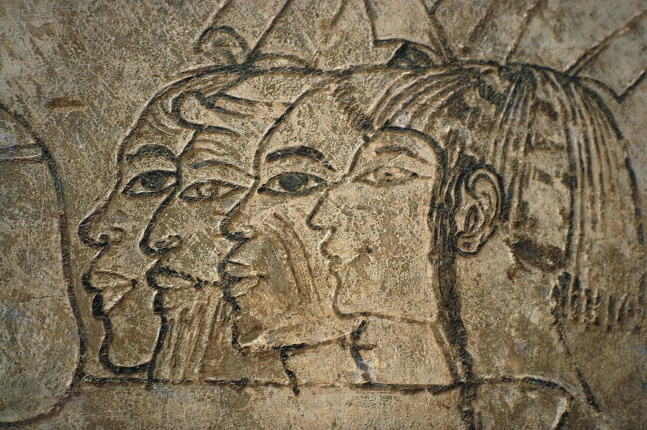 Egypt, West Thebes, Sheikh Adn el-Qurna. Tomb of Ramos. Wall drawings by Egyptian 18th Dynasty