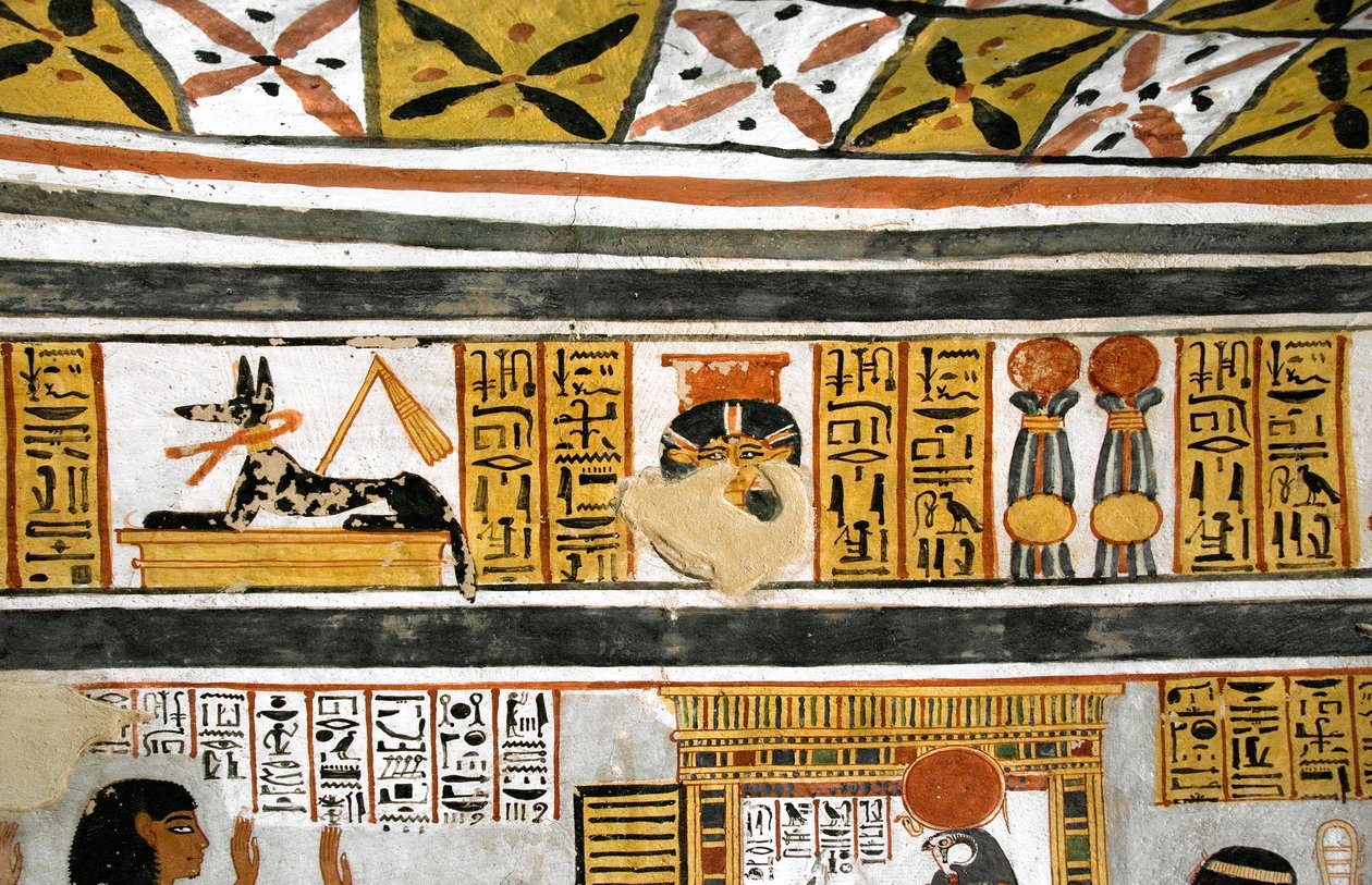 Egyptian Antiquity: Representation of Anubis, Hathor and Hieroglyphs by Egyptian 18th Dynasty