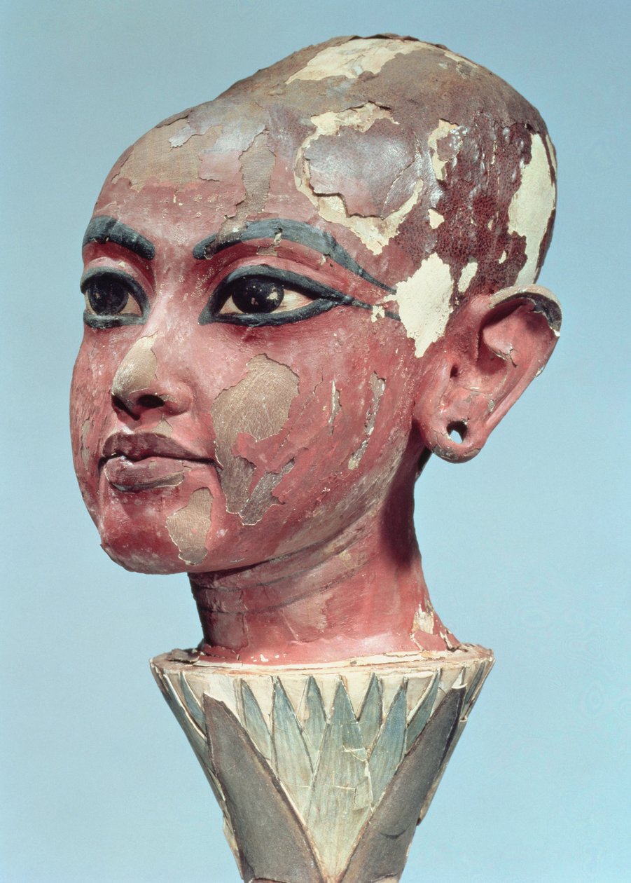 Head of the child king Tutankhamun emerging from a lotus flower, found at the entrance of the tomb by Egyptian 18th Dynasty