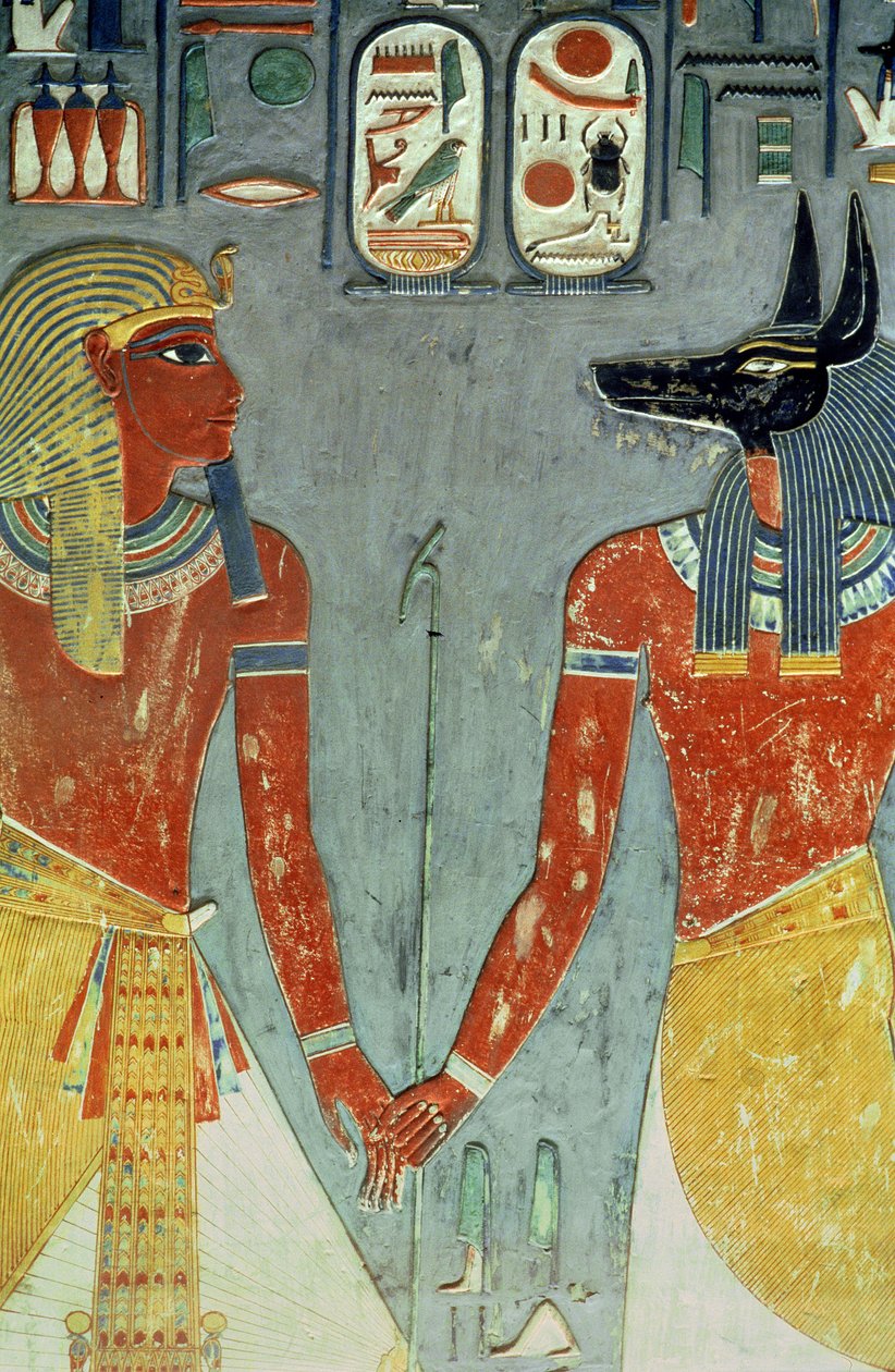 Horemheb and Anubis, from the Tomb of Horemheb (c.1323-1295 BC) New Kingdom by Egyptian 18th Dynasty