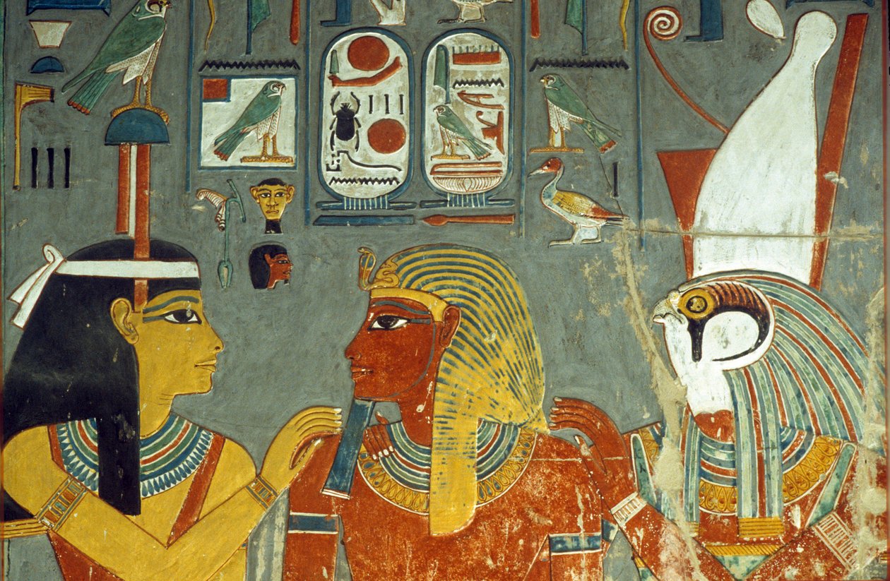 Horus, Horemheb and Hathor, from the Tomb of Horemheb (c.1323-1295 BC) New Kingdom by Egyptian 18th Dynasty
