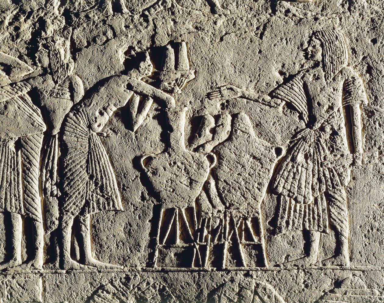 Life in a Military Camp: Workers Employed in Beverages Control (Wine and Beer), Relief from the Tomb of Horemheb at Saqqara (detail) by Egyptian 18th Dynasty