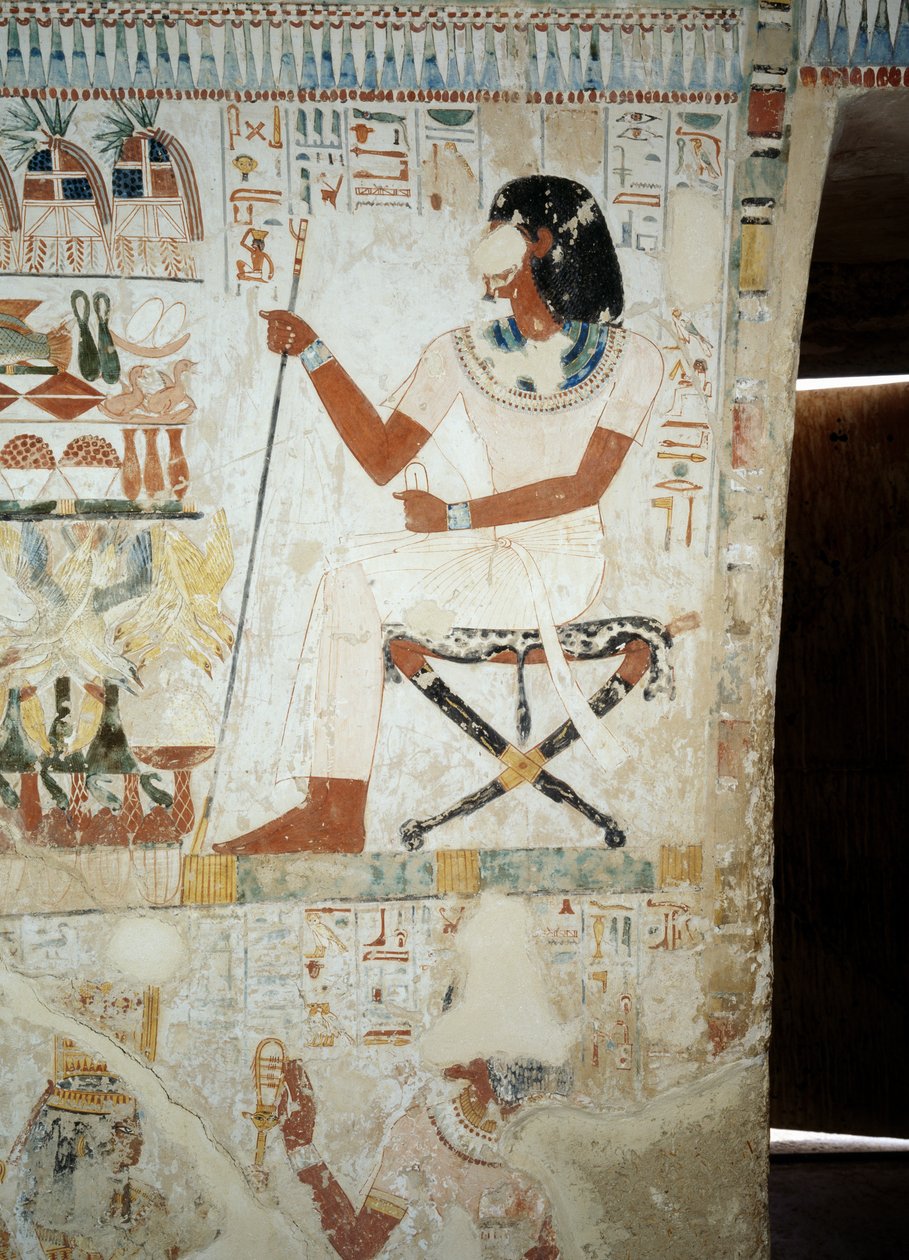 Menna overseeing his workers in fields (detail), frescoes in vestibule of Tomb of Menna, Sheikh Abd el Qurnah Necropolis, Luxor, Thebes by Egyptian 18th Dynasty