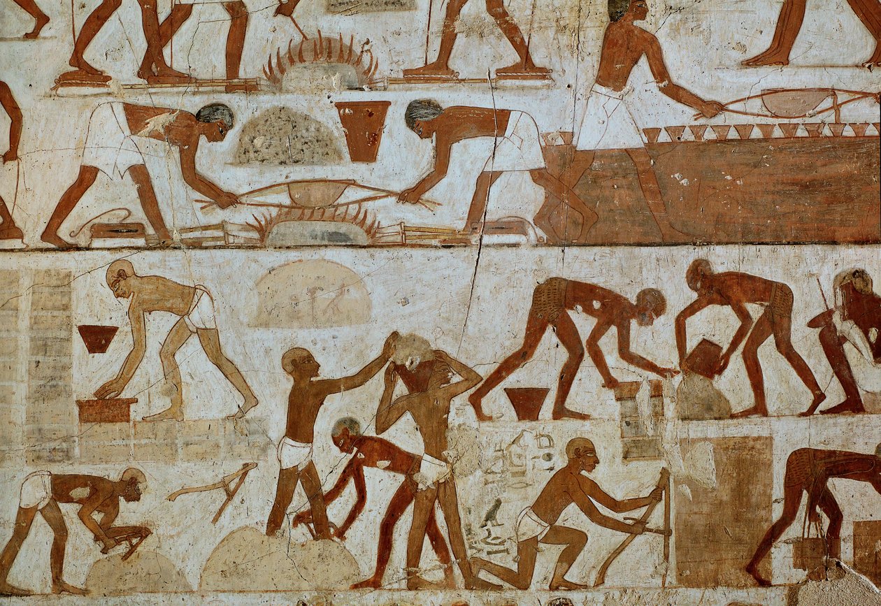 Rekhmere inspects brickmaking and smelting workmen by Egyptian 18th Dynasty