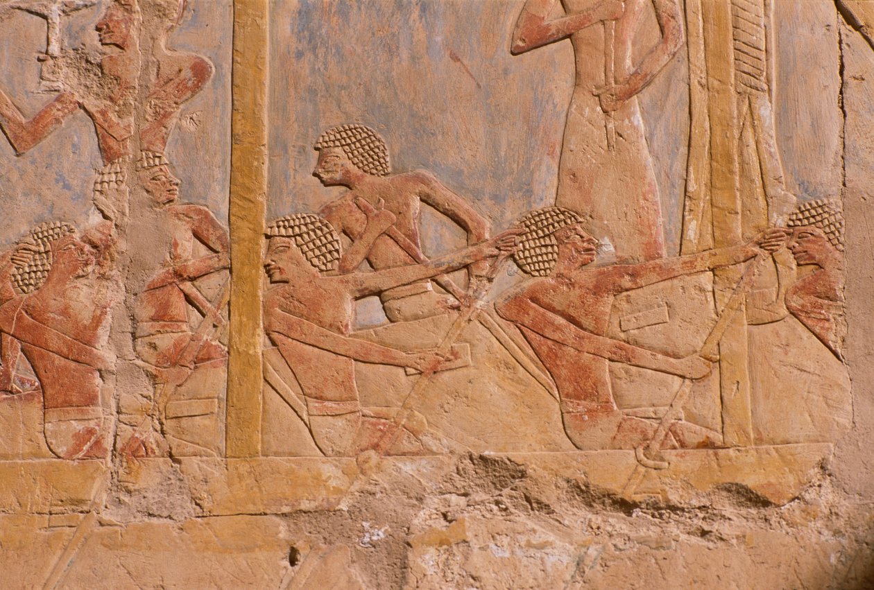 Relief Depicting Men Rowing on a Boat (detail) by Egyptian 18th Dynasty