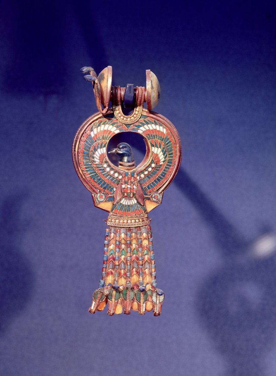 Right Earring from a Pair of Earrings with a Bluebird, from the Tomb of Tutankhamun, Valley of the Kings, Thebes, c.1347-37 BC by Egyptian 18th Dynasty