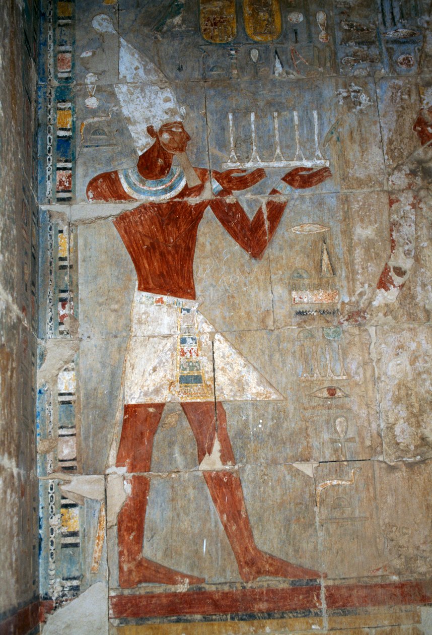 Scene with queen making offering, southeast room, east wall, upper court, Mortuary Temple of Hatshepsut, Deir el-Bahari, Theban Necropolis by Egyptian 18th Dynasty