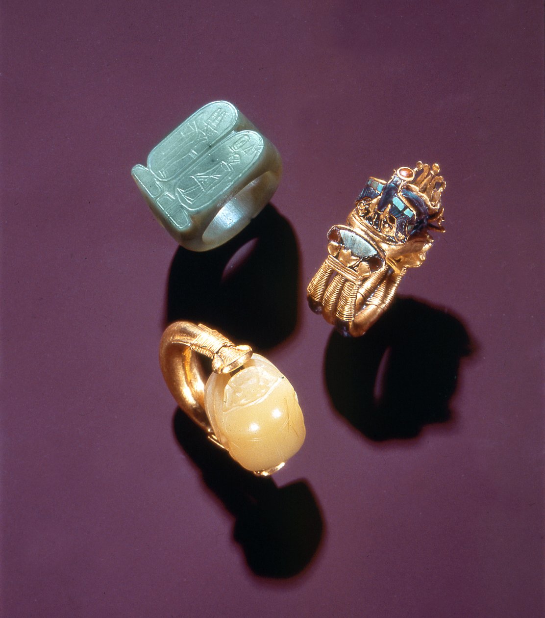 Three rings, from the Tomb of Tutankhamun, New Kingdom by Egyptian 18th Dynasty