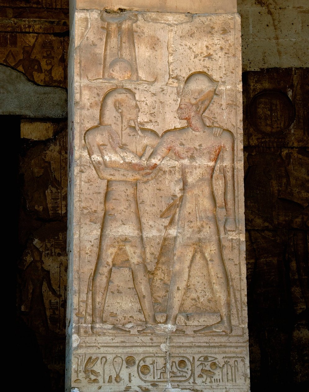 Ancient Egyptian Art: Low Relief on column of the temple of Sethi I by Egyptian 19th Dynasty