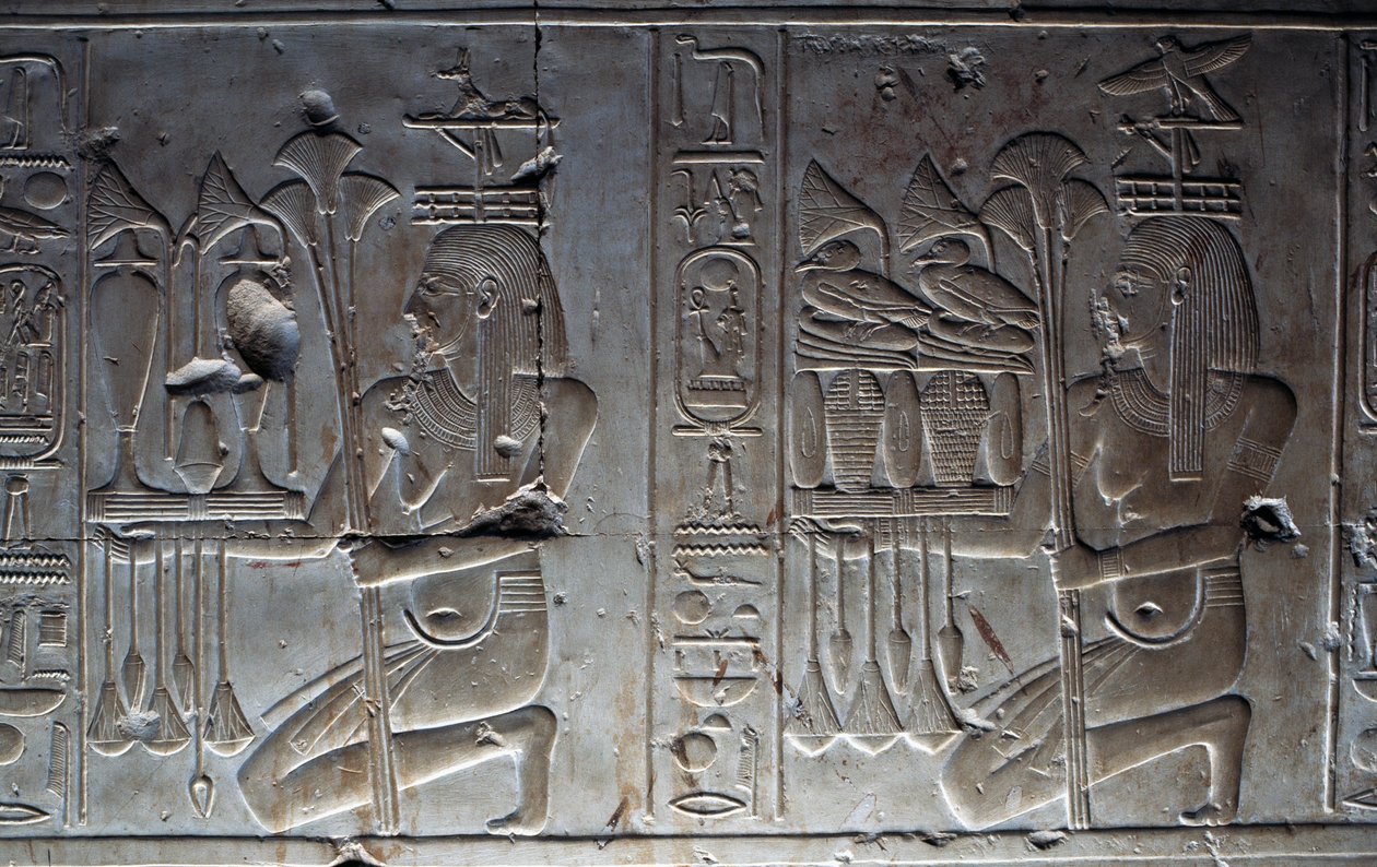 Bas-relief, Temple of Seti I, or Great Temple of Abydos, Abydos, Egypt by Egyptian 19th Dynasty