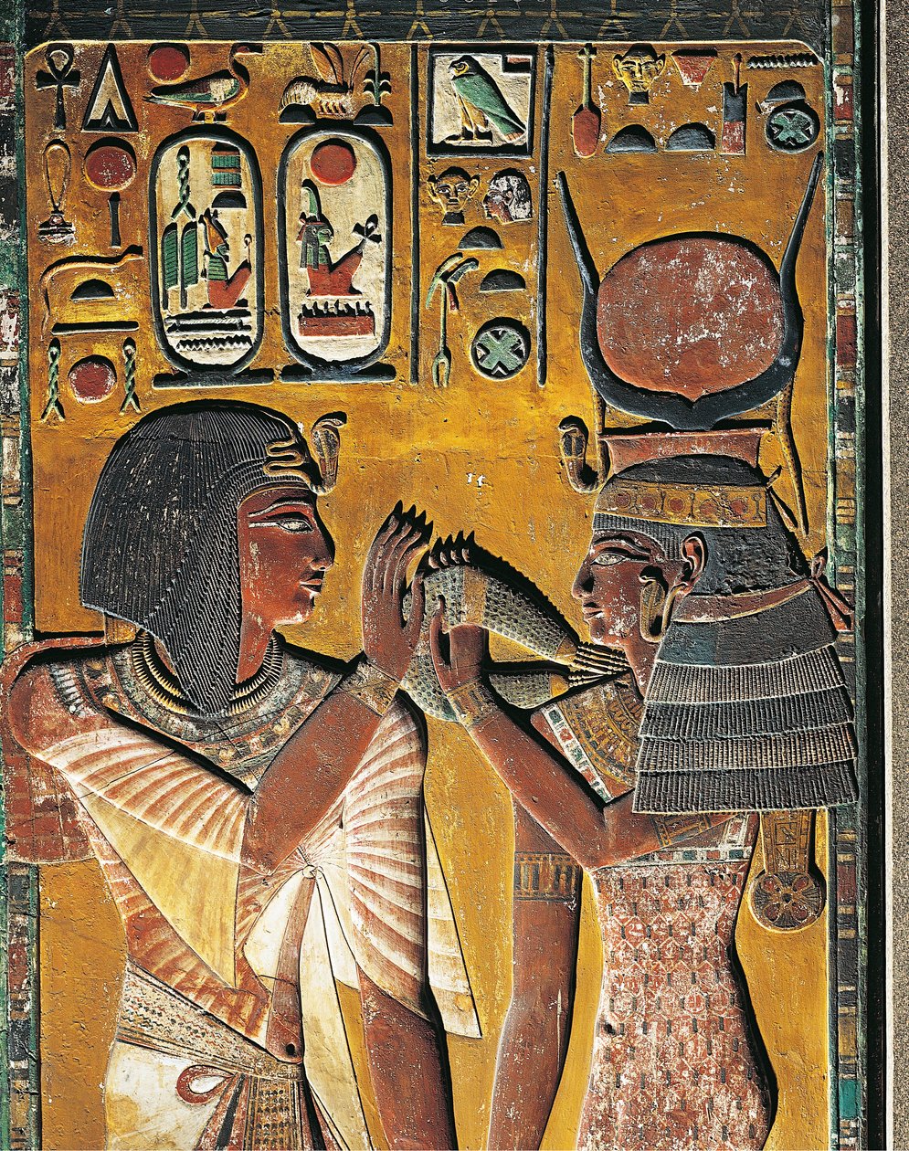 Goddess Hathor offers her necklace to the Pharaoh by Egyptian 19th Dynasty