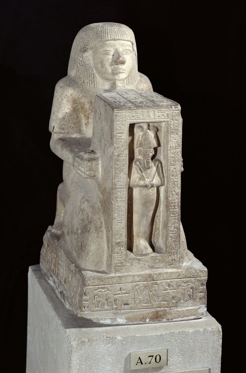 Naophorous statue of the royal scribe, Seti, with Osiris in the naos, New Kingdom by Egyptian 19th Dynasty