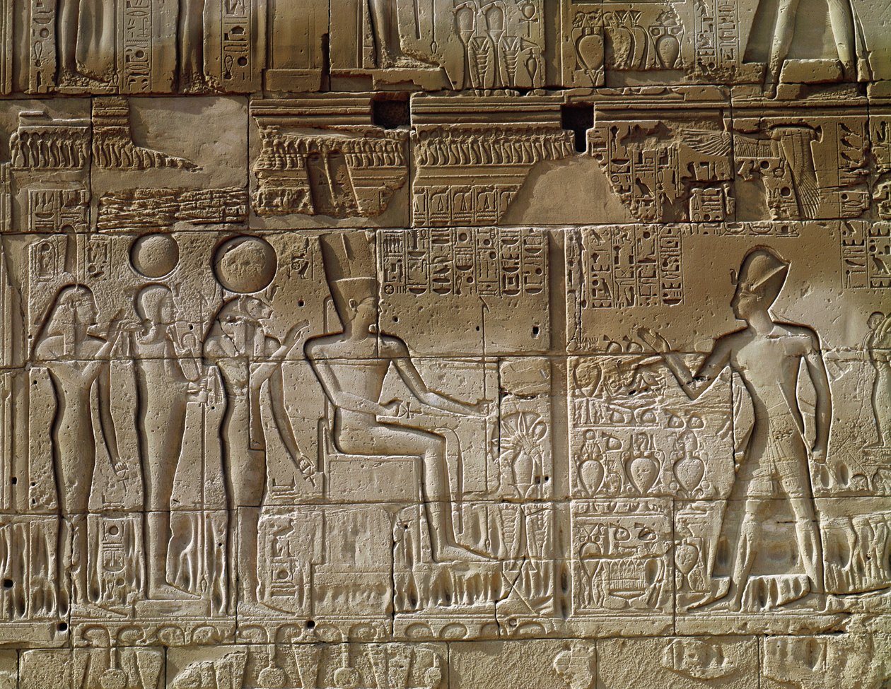Relief depicting Seti I making an offering to Amun, from the north exterior wall of the Hypostyle Hall by Egyptian 19th Dynasty