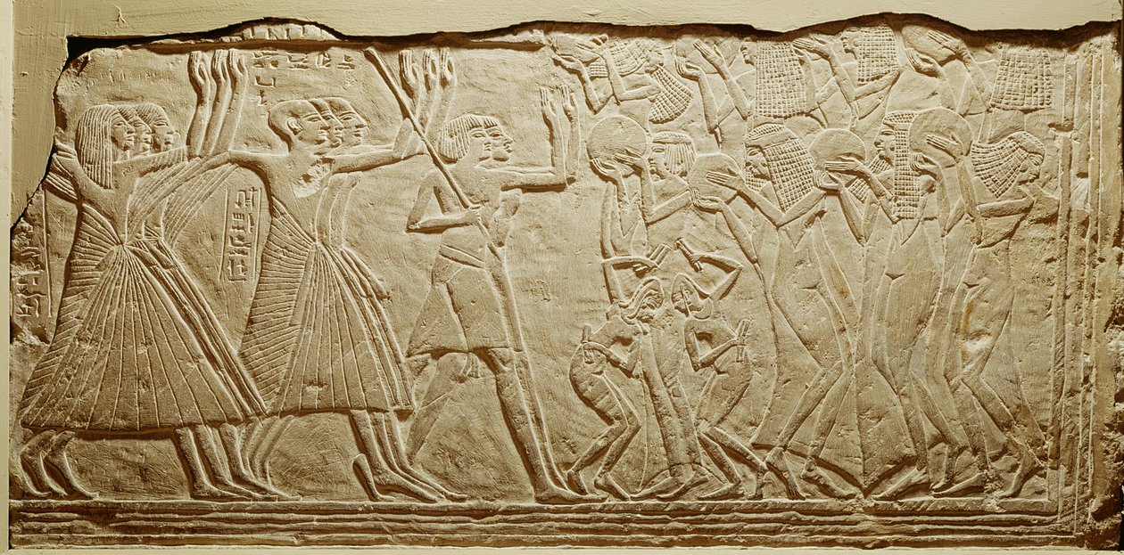 Relief depicting a funeral cortege, from Saqqara by Egyptian 19th Dynasty