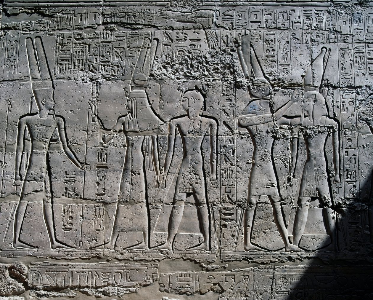Scenes of offerings to gods, relief, interior walls of Great Hypostyle Hall, Karnak temple complex (Unesco World Heritage List) by Egyptian 19th Dynasty