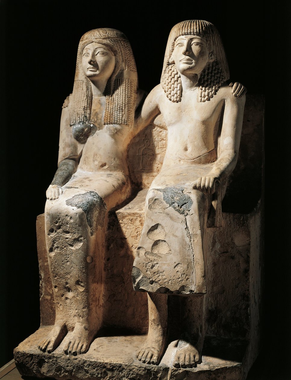 Statuary group representing the scribe Pendua and his wife Nefertari by Egyptian 19th Dynasty