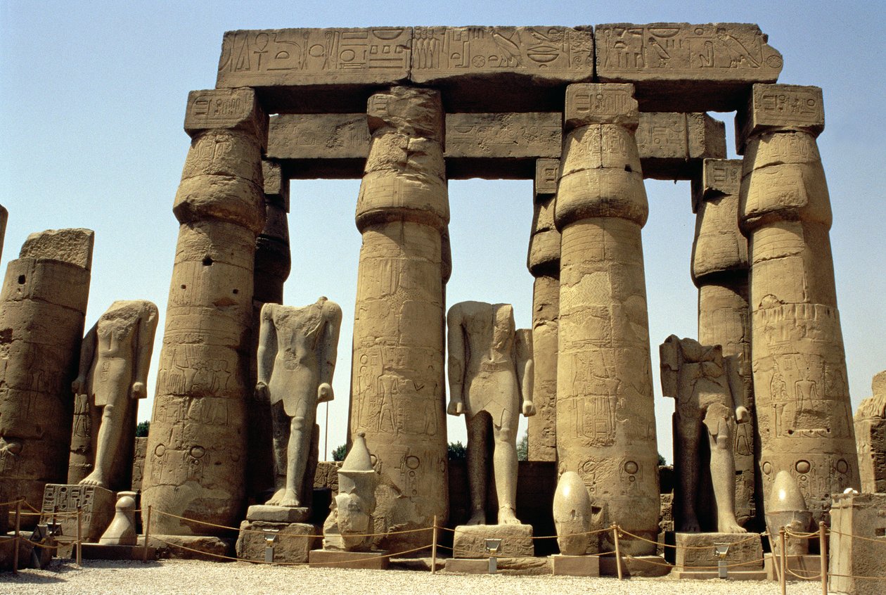 Statues of Ramesses II and Papyrus-Bud Columns in the Peristyle Court, New Kingdom, c.1297-1185 BC by Egyptian 19th Dynasty