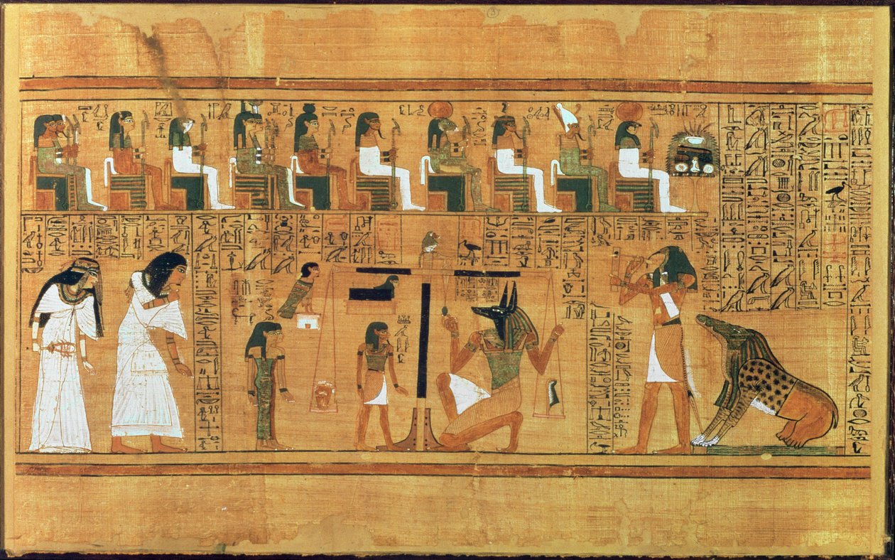 The Weighing of the Heart against the Feather of Truth, from the Book of the Dead of the Scribe Any by Egyptian 19th Dynasty