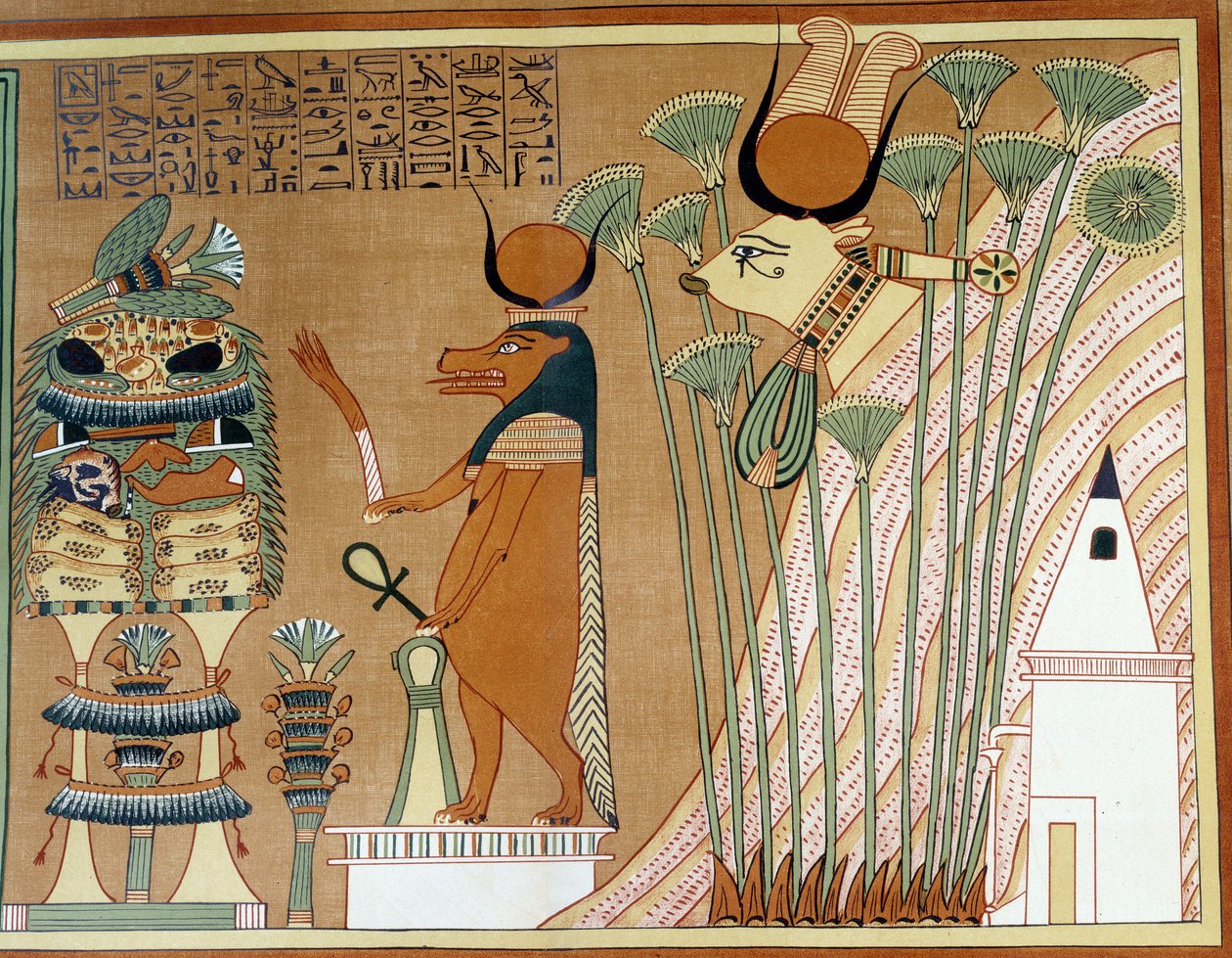 Thoueris and Hathor in the papyrus. College is similar to the papyrus of Ani, from Thebes by Egyptian 19th Dynasty