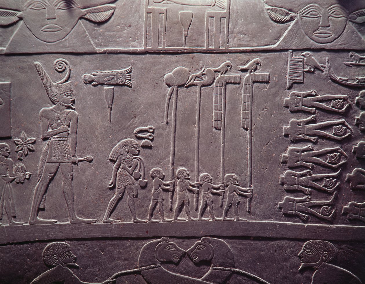 The Narmer Palette: Ceremonial Palette Depicting King Narmer, Wearing the Red Crown of Lower Egypt, Inspecting Bound and Decapitated Prisoners by Egyptian 1st Dynasty