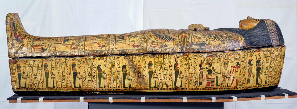Coffin and cover of the mummy of Nesyamun, possibly found at Deir El-Bahri, New Kingdom, c.1100 BC by Egyptian 20th Dynasty