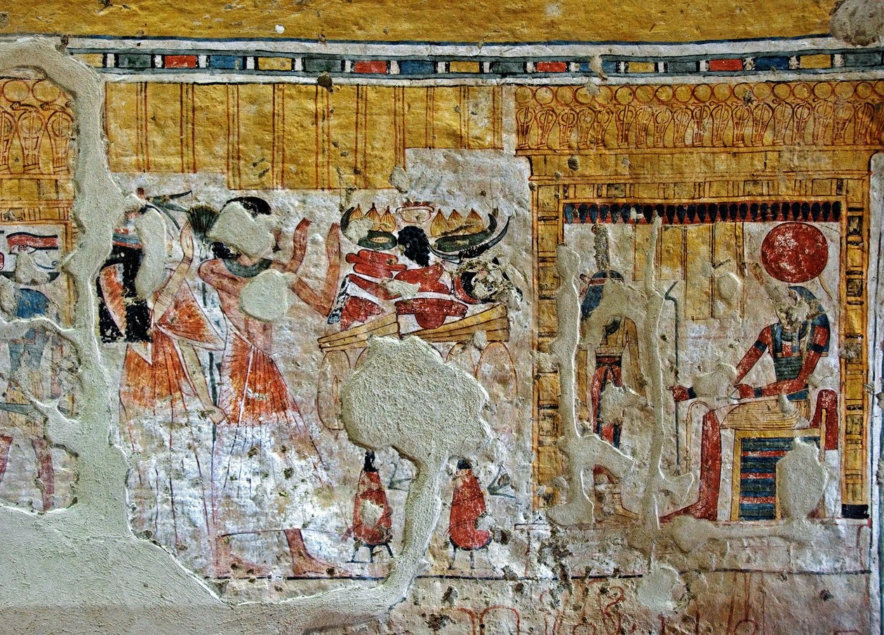Representation of Shuroy and His Wife Worshipping Deities by Egyptian 20th Dynasty