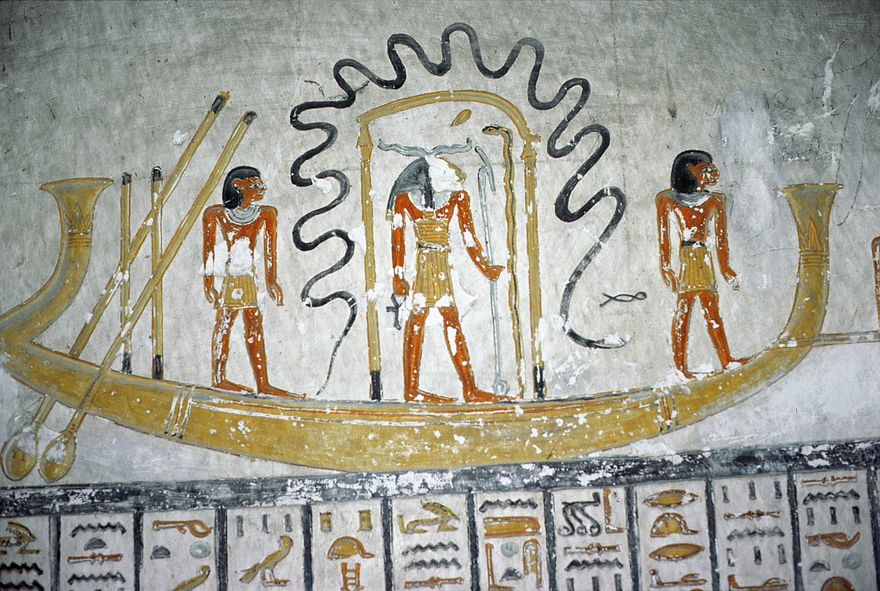 Re in the Night Boat, from the Tomb of Ramesses VI, New Kingdom (c.1145-1137 BC) by Egyptian 20th Dynasty