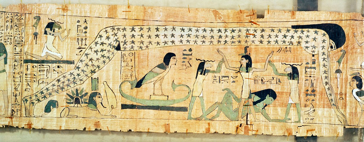 Funerary papyrus of Djedkhonsouefankh depicting Geb and Nut, Third Intermediate Period (papyrus) by Egyptian 21st Dynasty