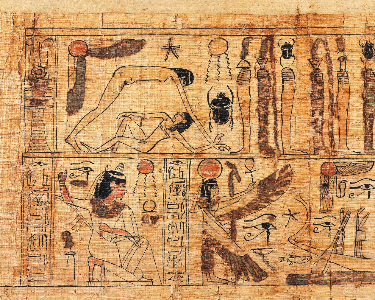 Funerary papyrus of Serimen, priest of Amon, detail of the creation of the world, separation of Geb and Nut by Egyptian 21st Dynasty