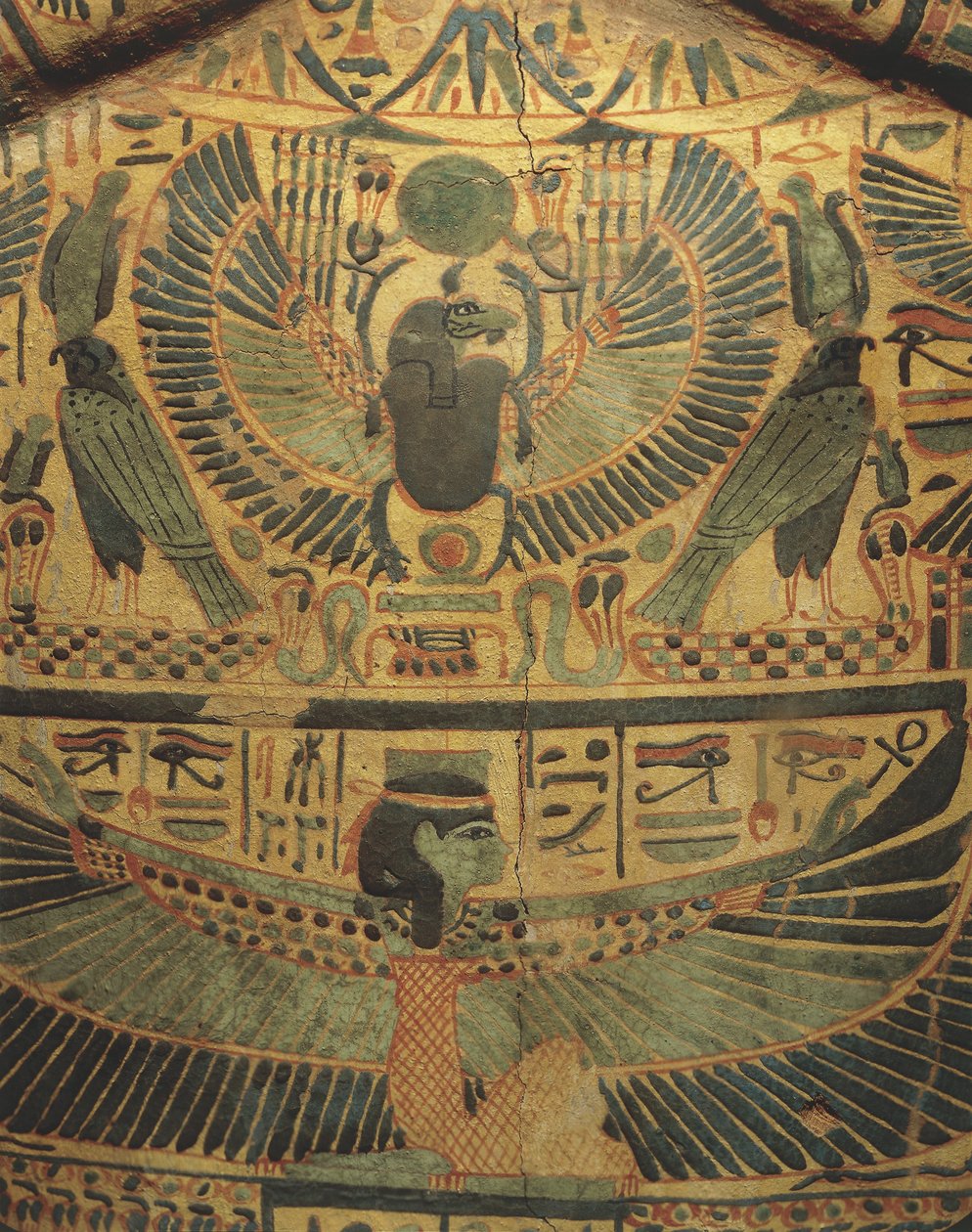 Mummy cover with winged divinity protecting scarab, symbol of eternity by Egyptian 22nd Dynasty