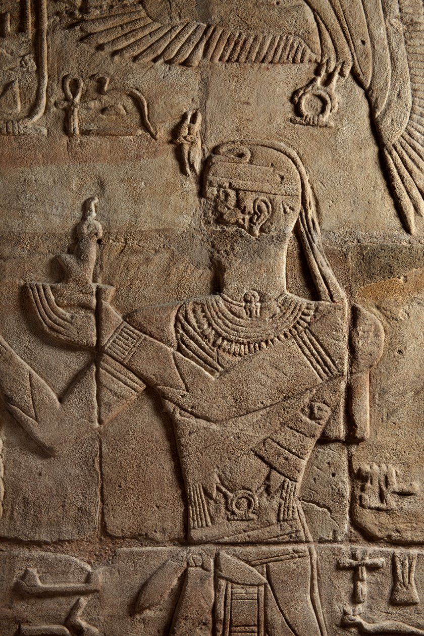 Relief on a shrine erected by Pharaoh Taharqa in the court of the Temple of Amun built by him at Kawa in Nubia, 25th Dynasty, Late Period, 690-64 BC (detail) by Egyptian 25th Dynasty