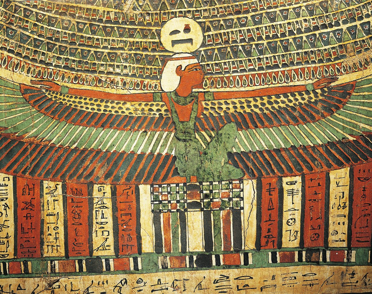 Plastered and Painted Wood Depicting Goddess Nut Protecting False Door Leading to Afterlife, from Sarcophagus of Tashakheper, Thebes by Egyptian 26th Dynasty