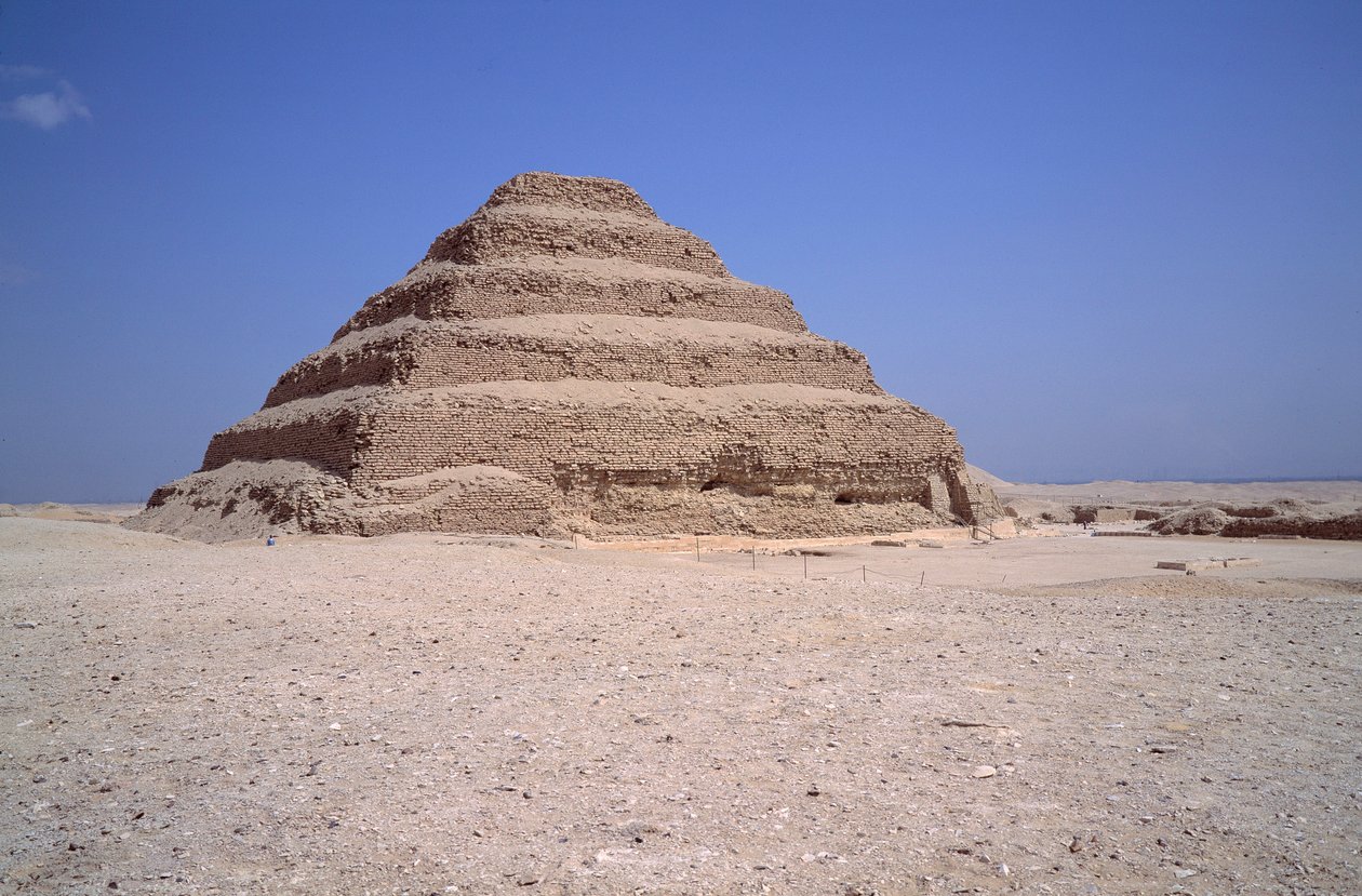View of the Pyramid of Sakkarah, constructed by Imhotep for King Djeser (around 2700 BC), Saqqarah, Egypt by Egyptian 3rd Dynasty