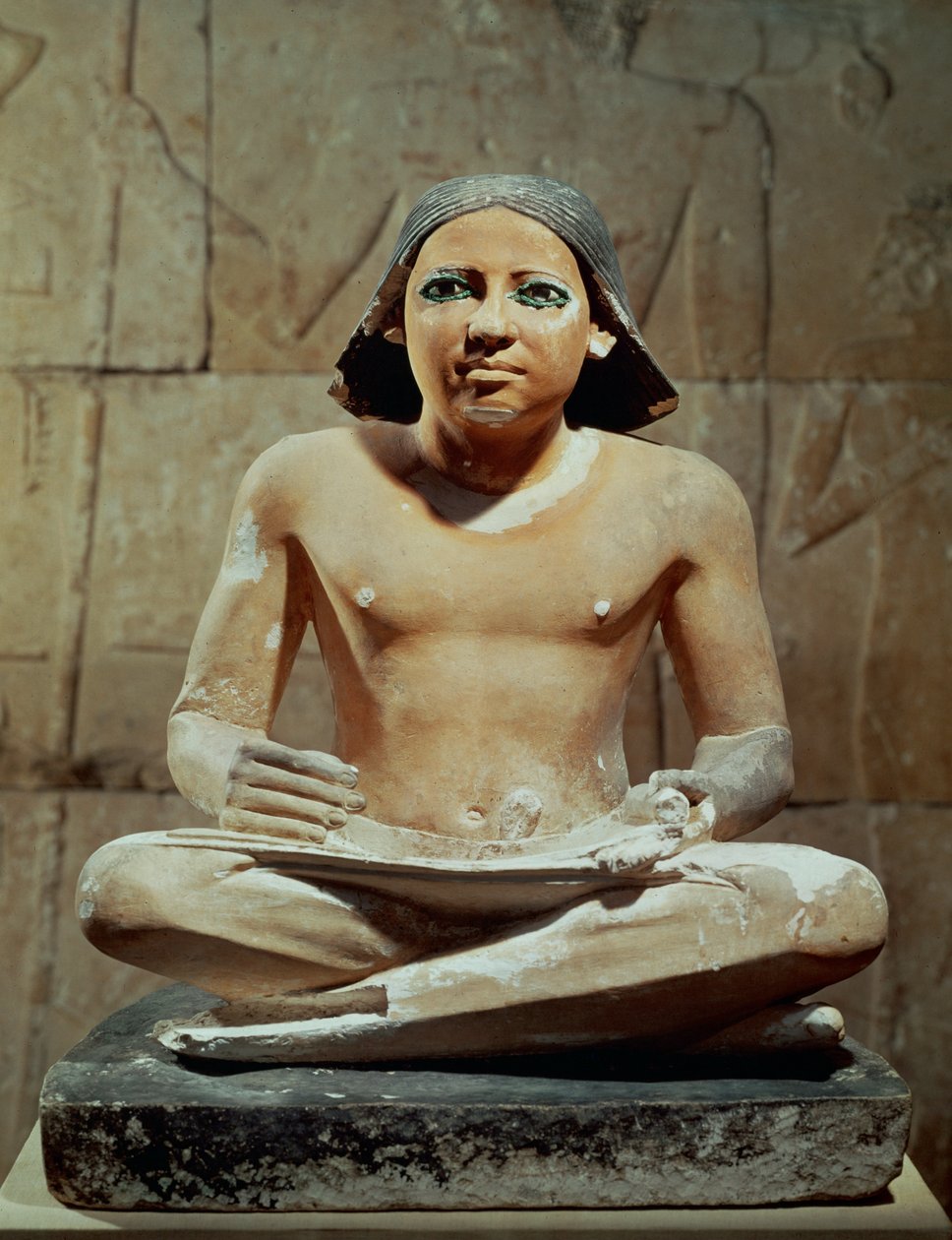 Seated Scribe Holding a Scroll by Egyptian 4th Dynasty