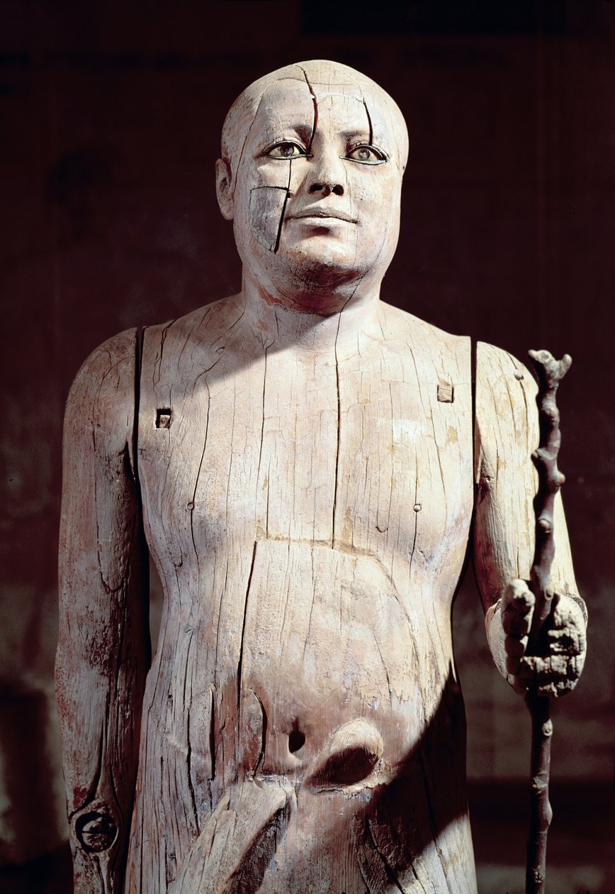 Statue of Ka-Aper, known as Sheikh el-Beled, from his mastaba tomb in North Saqqara, Old Kingdom (sycamore) by Egyptian 5th Dynasty