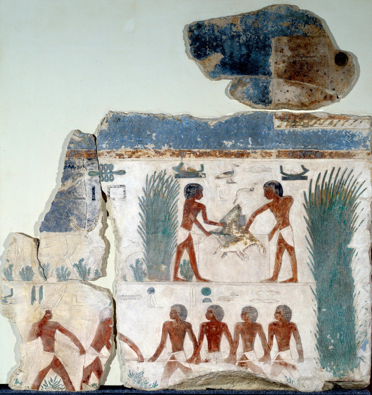 Beginning of Summer. Birds are Killed by Two Peasants. Detail of a Painted Limestone Fresco from the Solar Temple of Abu Gurob. Berlin, Egyptian Museum by Egyptian Egyptian