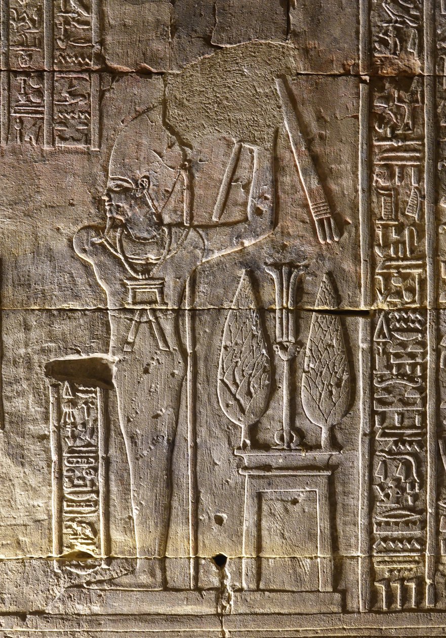 The Pharaoh and his attributes, Temple of Horus in Edfu by Egyptian Egyptian