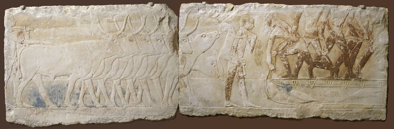 Relief of Peasants Driving Cattle and Fishing by Egyptian School