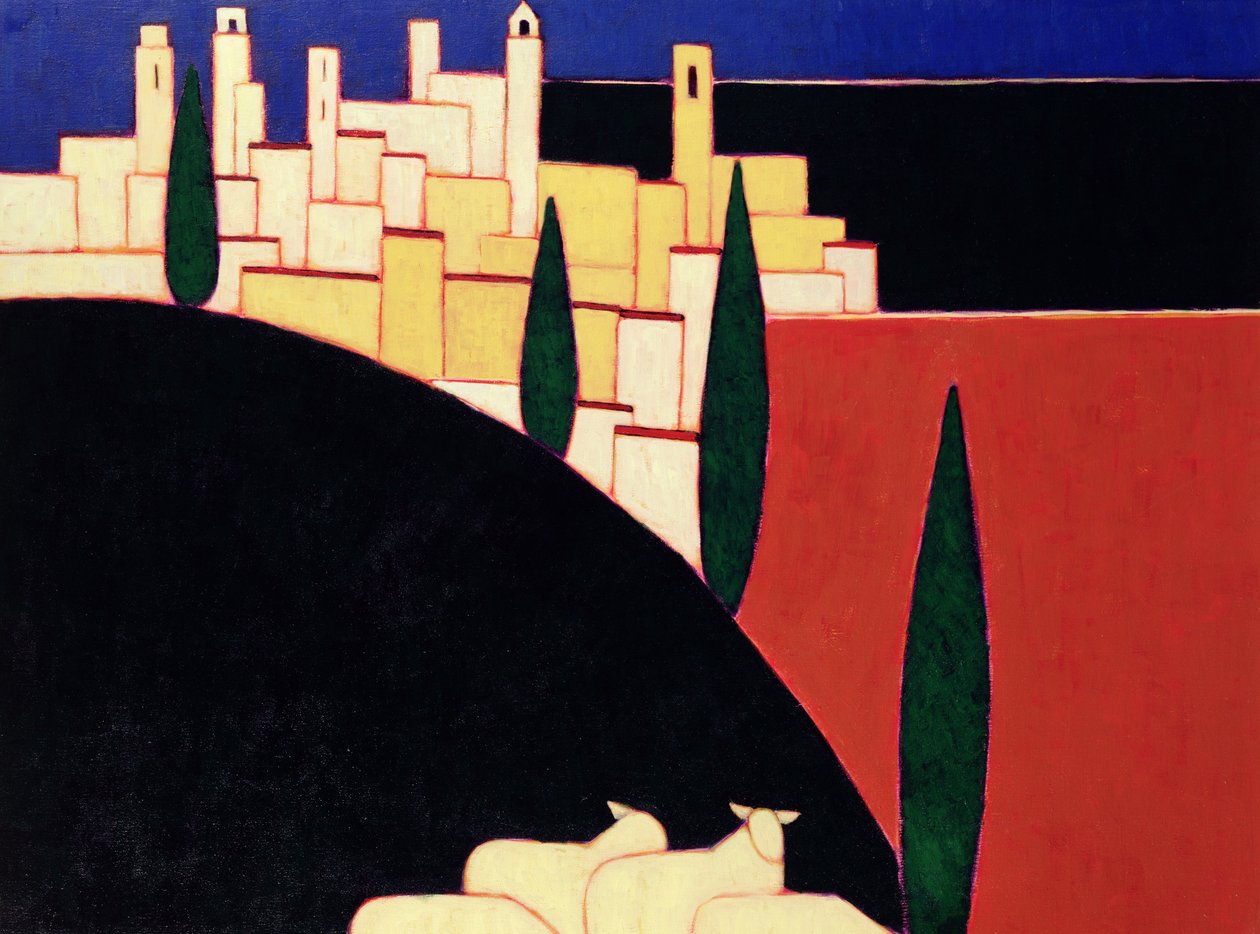 San Gimignano with Sheep, 1999 by Eithne Contemporary Artist Donne