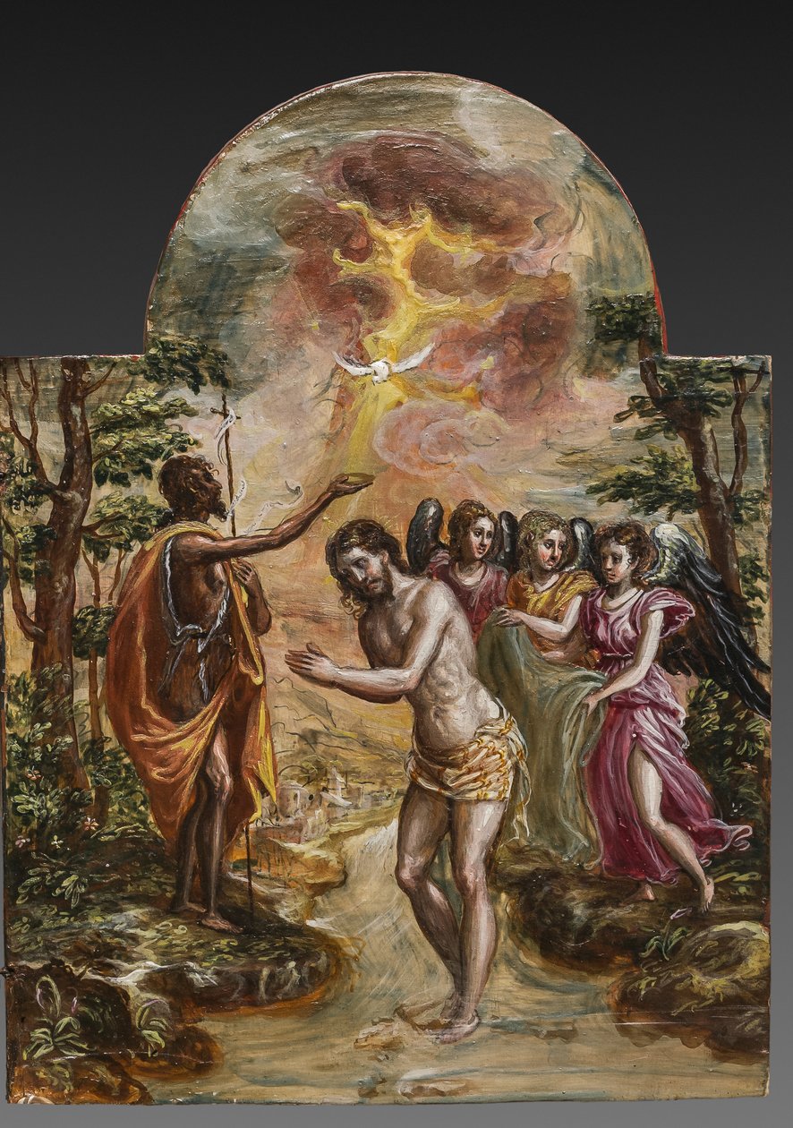 Portable altar: right door panel depicting the Baptism of Christ (detail) by El Greco