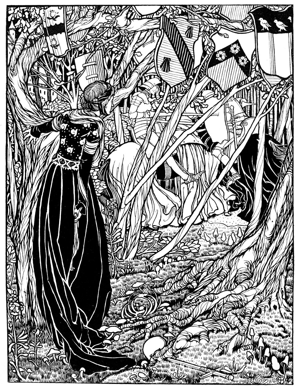 An illustration for Sir Lancelot Du Lake by Eleanor Fortescue Brickdale