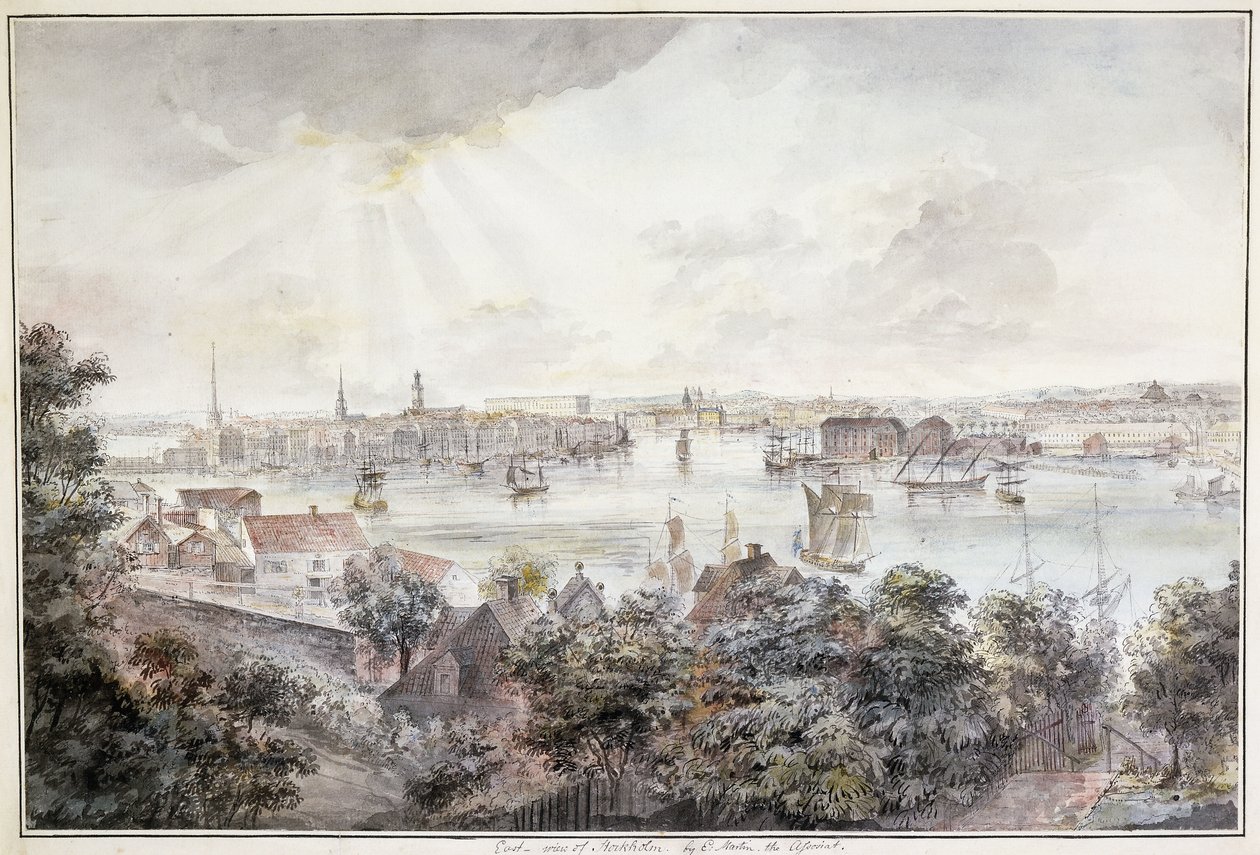 A View of Stockholm from Soder with the Royal Palace, Storkyrkan, Riddarholmskykan and Tskakykan by Elias Martin