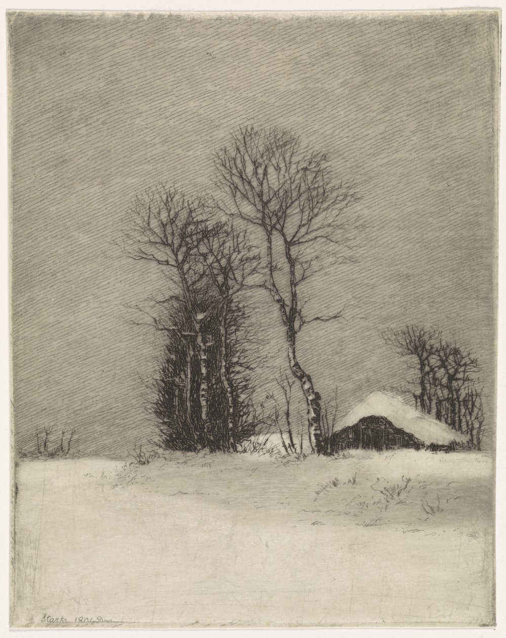 Winter Landscape with Farmhouse and Trees by Elias Stark