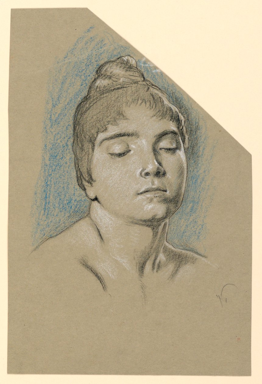Portrait Sketch of a Young Woman with Closed Eyes by Elihu Vedder