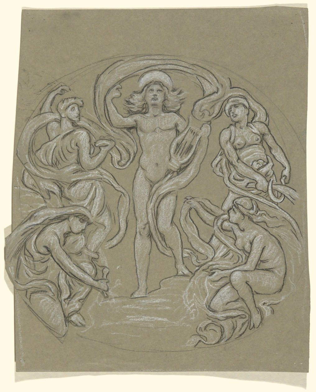 Study for Center Circle of Huntington Ceiling: Apollo and Attendants by Elihu Vedder