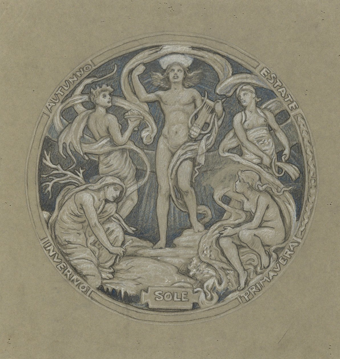 Study for Center Circle of Huntington Ceiling: Apollo and Attendants by Elihu Vedder