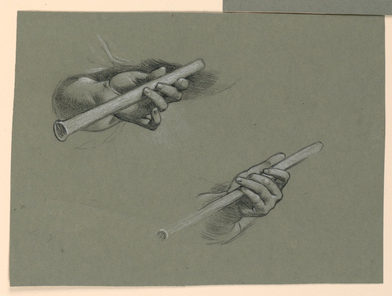 Studies of Two Hands Holding Flutes by Elihu Vedder